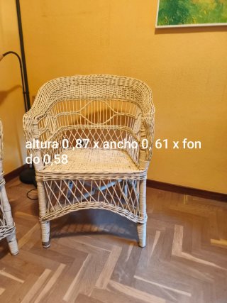 Sofá y 2 sillones mimbre blanco
