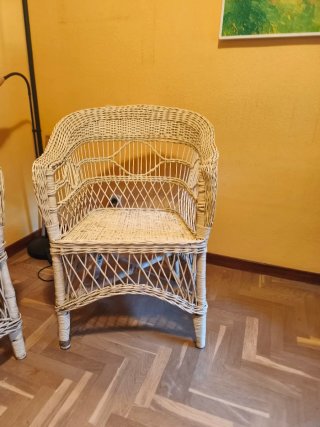 Sofá y 2 sillones mimbre blanco