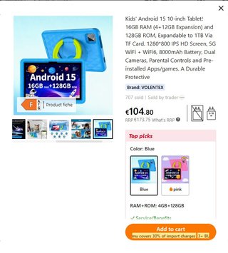 Tablet Android 15 10 16GB RAM + 128GB ROM