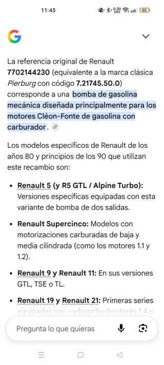 Bomba Gasolina RENAULT Original R5 y otros.