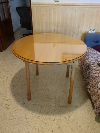 Mesa extensible redonda cristal y madera