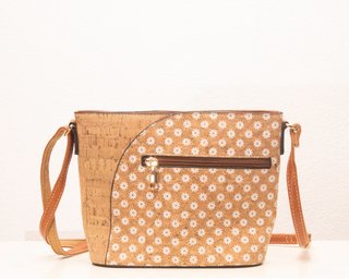Bolso bandolera corcho flores blancas
