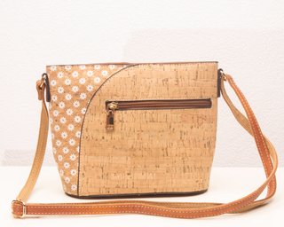 Bolso bandolera corcho flores blancas