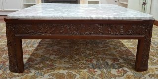 Mesa centro vintage madera tallada mármol