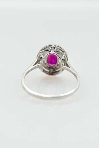 Anillo Oro Blanco 18k Rubí y Diamantes