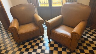 2 Sillones Antiguos de Cuero Marrón
