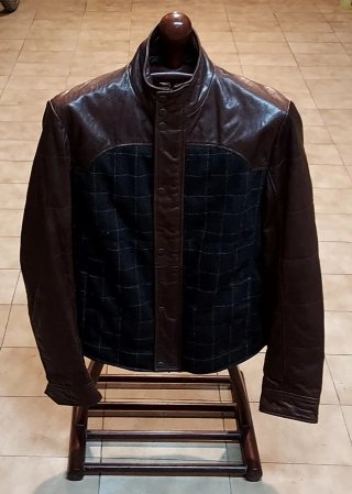Chaqueta Piel Lana Marrón Negra