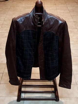 Chaqueta Piel Lana Marrón Negra