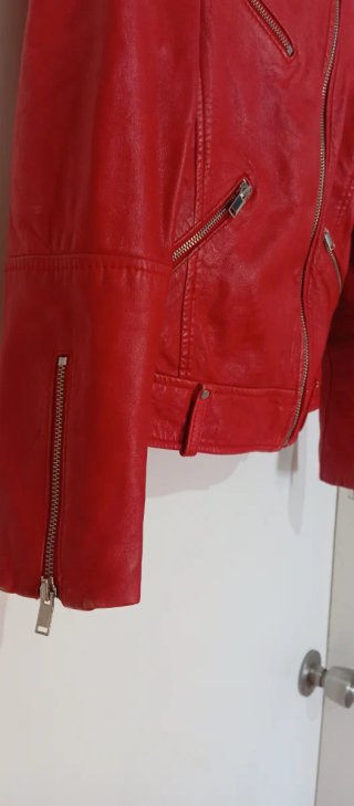 Chaqueta Biker Piel Roja Mujer Mango
