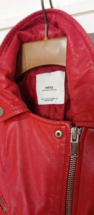 Chaqueta Biker Piel Roja Mujer Mango