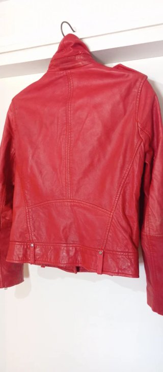 Chaqueta Biker Piel Roja Mujer Mango