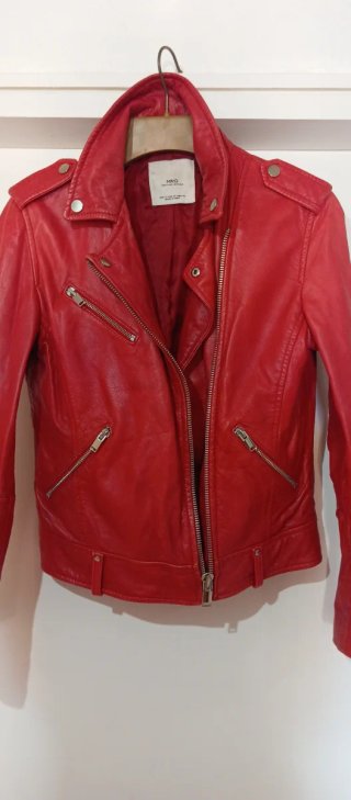 Chaqueta Biker Piel Roja Mujer Mango