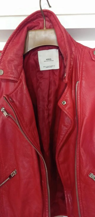 Chaqueta Biker Piel Roja Mujer Mango