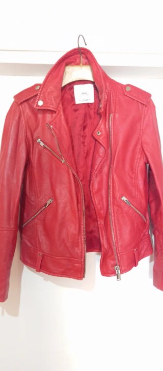 Chaqueta Biker Piel Roja Mujer Mango