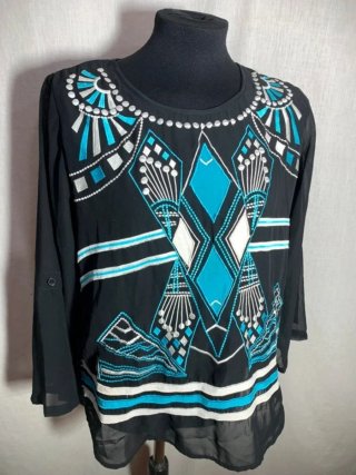 Blusa Almatrichi Negra con Detalles Turquesa