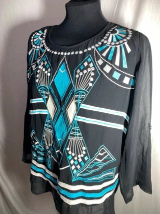 Blusa Almatrichi Negra con Detalles Turquesa