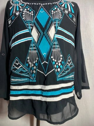 Blusa Almatrichi Negra con Detalles Turquesa