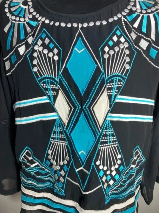Blusa Almatrichi Negra con Detalles Turquesa