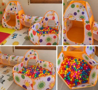 Piscina de bolas con casita túnel y canasta