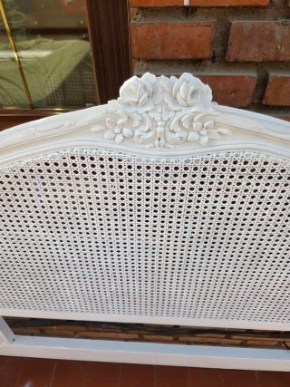 Cabecero Vintage Ratán y Madera Blanco