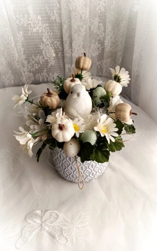 Decorazione Autunnale con Uccellino e Zucche