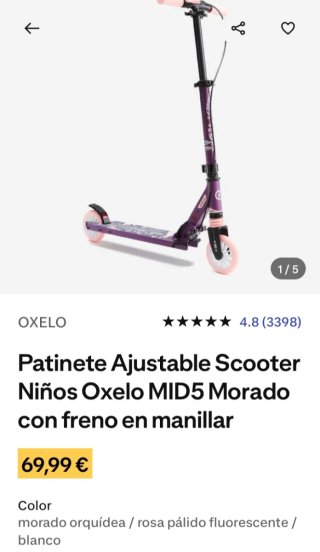 Patinete Oxelo MID5 Morado/Rosa Niños