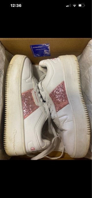 Sneakers Champion donna bianche con glitter rosa