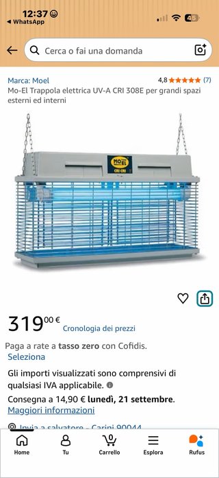 Trappola elettrica UV-A Mo-El CRI 308E
