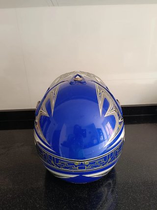 Casco Moto Cross Azul y Plata