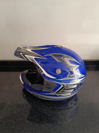 Casco Moto Cross Azul y Plata