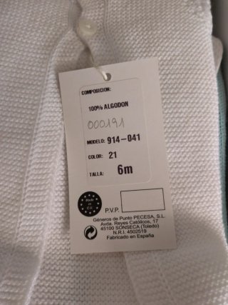 Conjunto bebé SARDON body y rebeca 6 meses