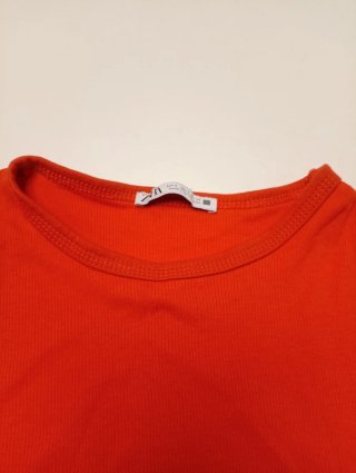 Camiseta básica naranja  manga corta canalé