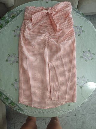 Falda midi cuadros vichy rosa