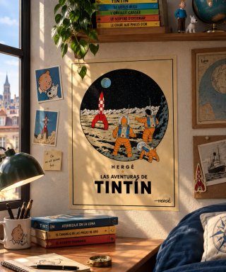 Hergé Póster decorativo Tintín en la luna tamaño