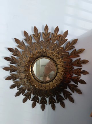 Espejo Sol Antiguo Metálico Dorado