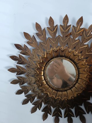 Espejo Sol Antiguo Metálico Dorado