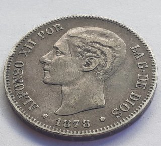 ESPAÑA ALFONSO XII 5 PESETAS 1878 PLATA