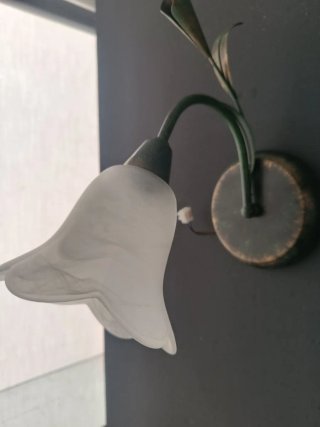 Aplique de pared verde con tulipa de cristal