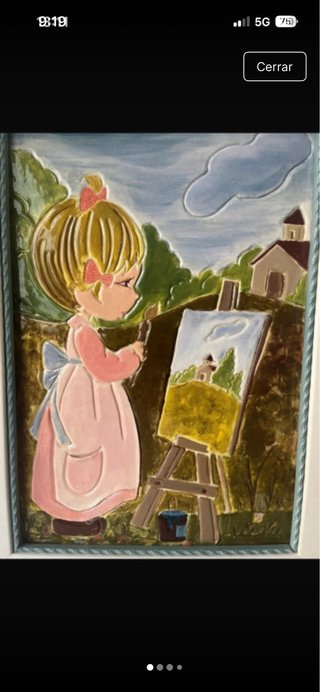 Cuadro Cerámica Niña Pintando