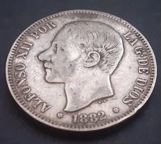 ESPAÑA ALFONSO XII 5 PESETAS 1882 PLATA