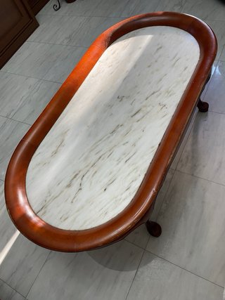 Mesa Vintage Madera y Mármol Ovalada