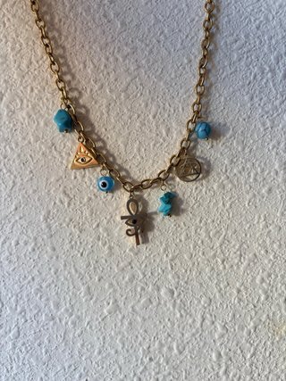 Collar Acero Dorado con Dijes Turquesa