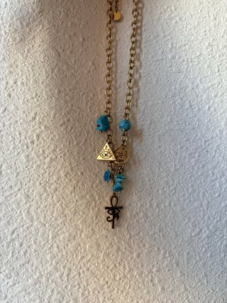 Collar Acero Dorado con Dijes Turquesa