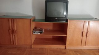 Mueble TV modular 3 cuerpos madera y cristal