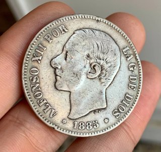ESPAÑA 5 Pesetas Plata Alfonso XII 1885
