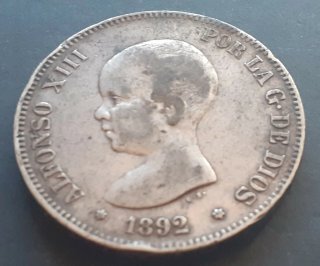 5 Pesetas Alfonso XIII 1892 Plata