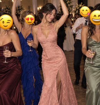 Vestido de fiesta rosa y verde