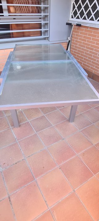 Mesa y 4 Sillas Terraza Metal y Cristal