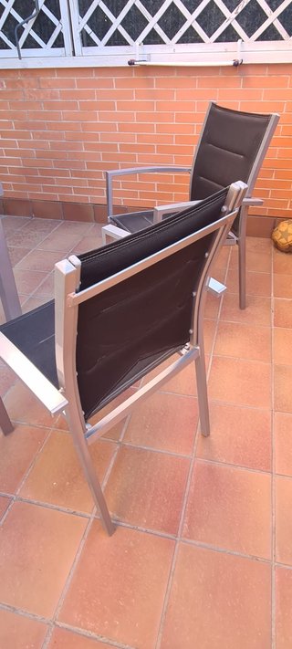 Mesa y 4 Sillas Terraza Metal y Cristal