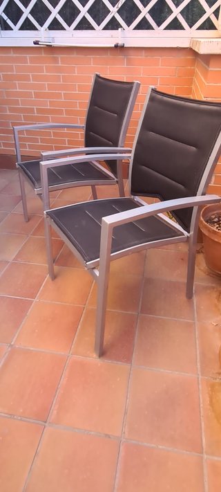 Mesa y 4 Sillas Terraza Metal y Cristal